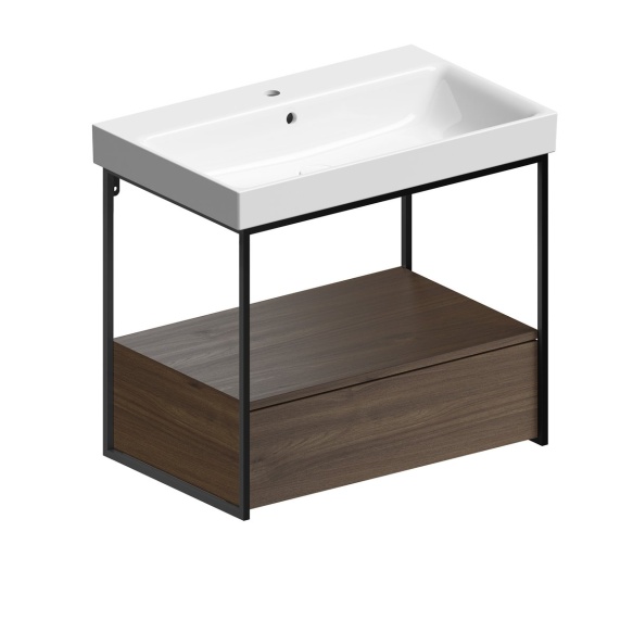 NUBES/NORM washbasin frame 80x50cm, black matt/walnut