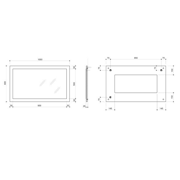 NIROX raamiga peegel 1000x600x28 mm, Pine Rustic