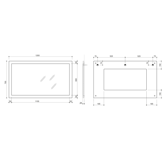 NIROX raamiga peegel 1200x700x28 mm, Elm Bardini