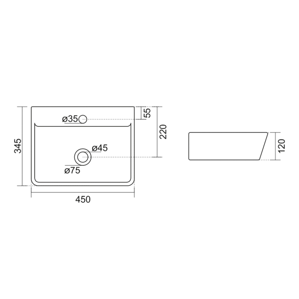 valamu REEMA 45x35cm,  valge