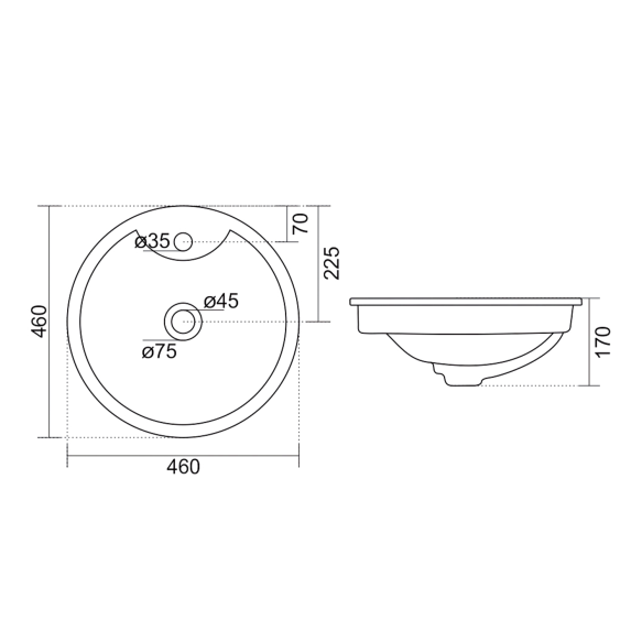 süvistatav valamu,  SHIPRA dia. 46cm,  valge