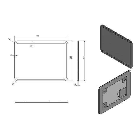 LED taustvalgustusega peegel NYX 60x80cm