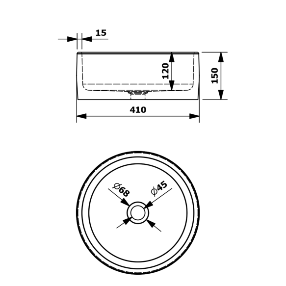 valamu tööpinnale PRIORI Ø 41 cm, sinised lilled