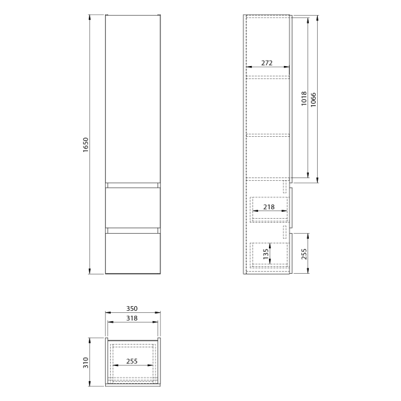 vannitoakapp PANEDA 35x165x31cm, valge, L/R