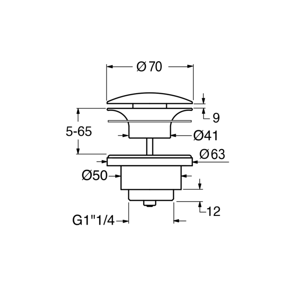 Põhjaklapp ülevooluta valamule GSI 5/4“, (H) 5-65 mm, keraamiline nupp/läikiv valge