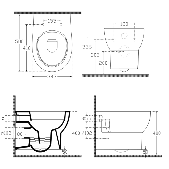 Seina WC ABSOLUTE, Rimless, 50x35 cm, valge