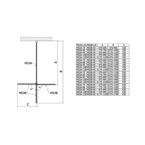 Seinale kinnituv klaaspaneel MODULAR SHOWER, hingedel avaneva ukse jaoks, 700 mm