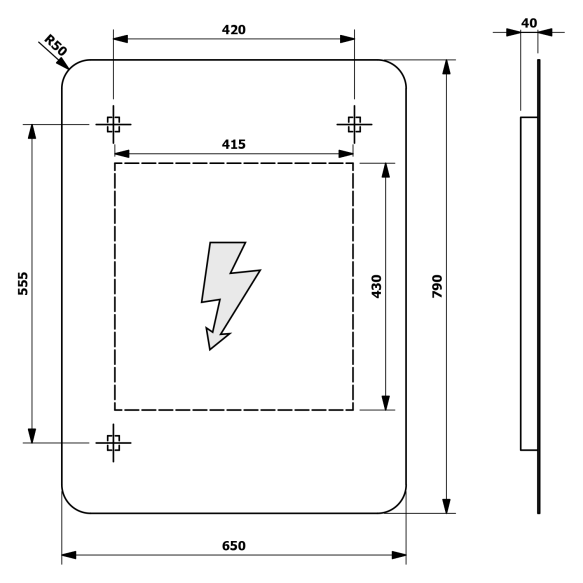 LED peegel SENFINECO 650x790mm, LED 3D efekt