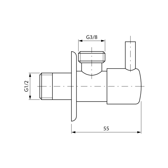 Corner valve, round, 1/2"x3/8", coper matt