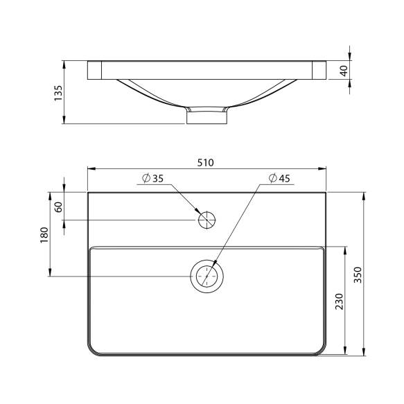 SEN furniture washbasin, cast marble, 51x35cm, white