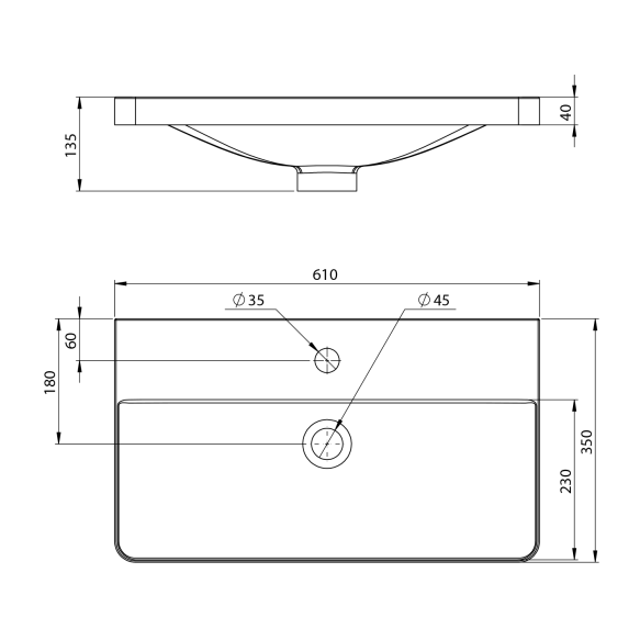 SEN furniture washbasin, cast marble, 61x35cm, white