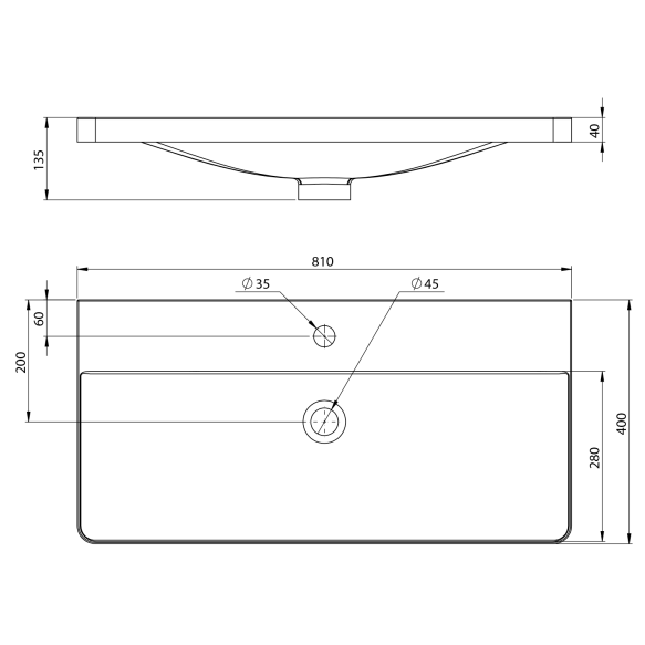 SEN furniture washbasin, cast marble, 81x40cm, white