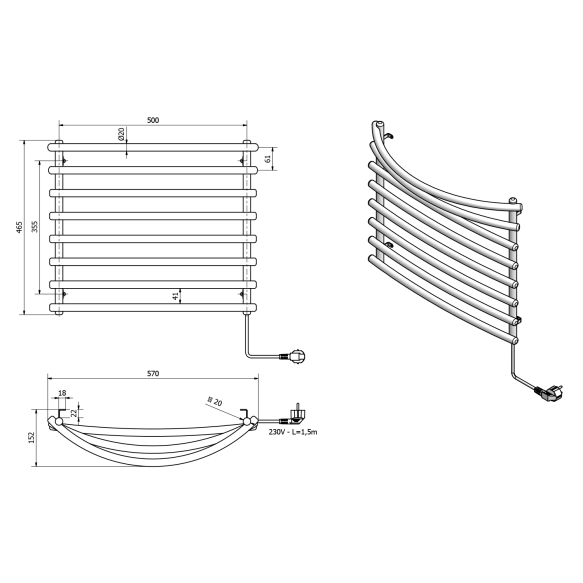 elektriradiaator Such 570x465 mm, 72 W, valge