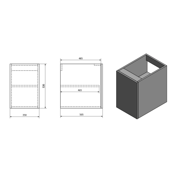 TREOS alumine kapp 35x53x50,5cm, parem/vasak, matt valge (TS035)