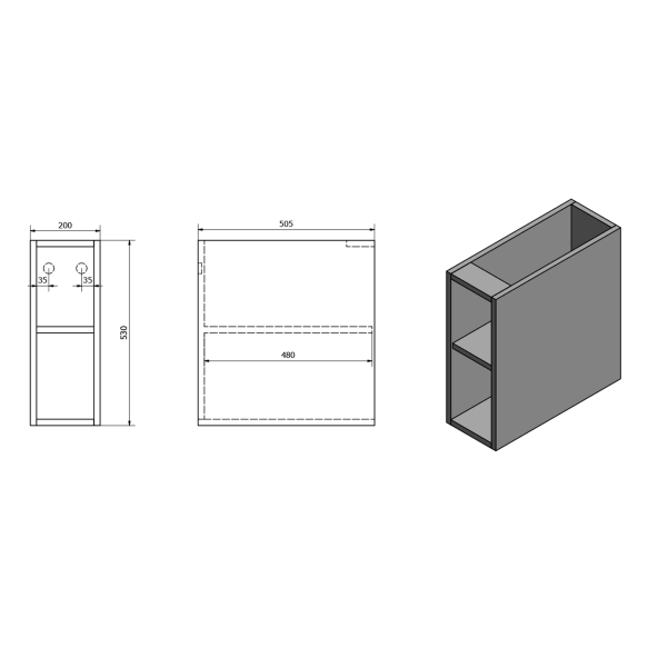 TREOS alumine riiul 20x53x50,5cm, tamm Collingwood (TS023)