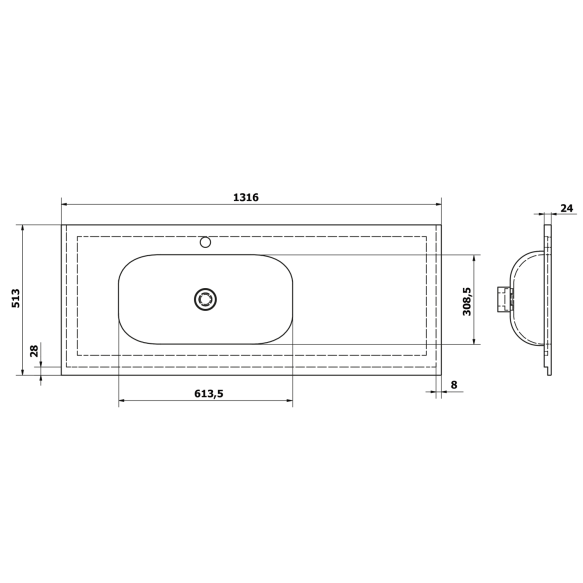 valamu TREOS L, 131.6x51.3 cm, valge matt