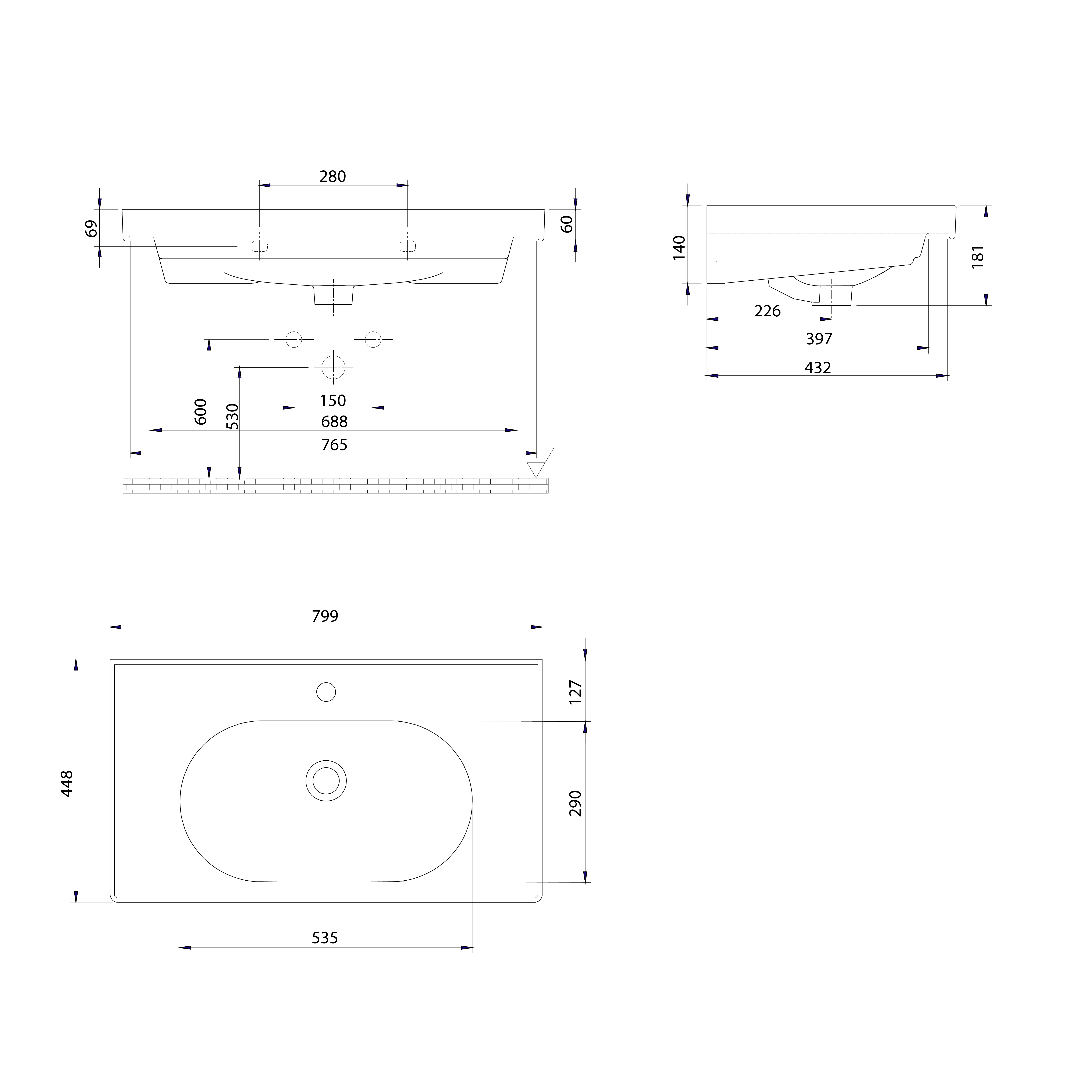 valamu Brand 80x45 cm, valge