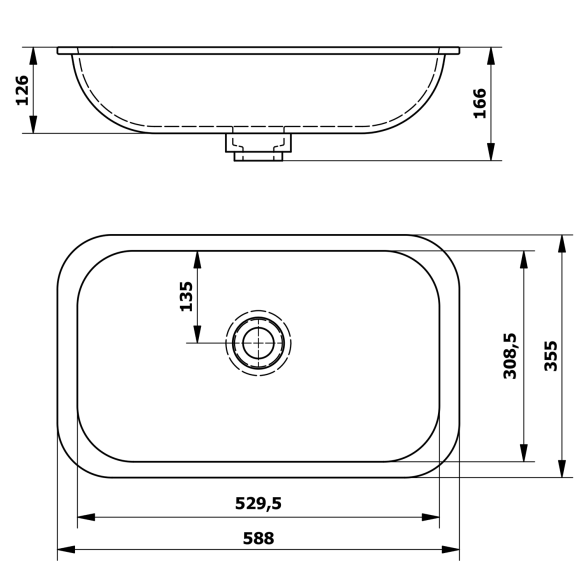 valamu Impala tööpinna alla 588x166x355mm, mattvalge