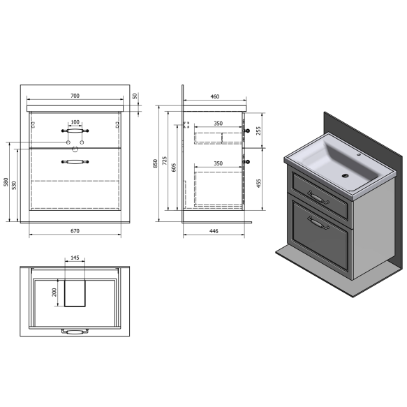 Valamukapp FAVOLO 67x72,5x44,6 cm, matt valge