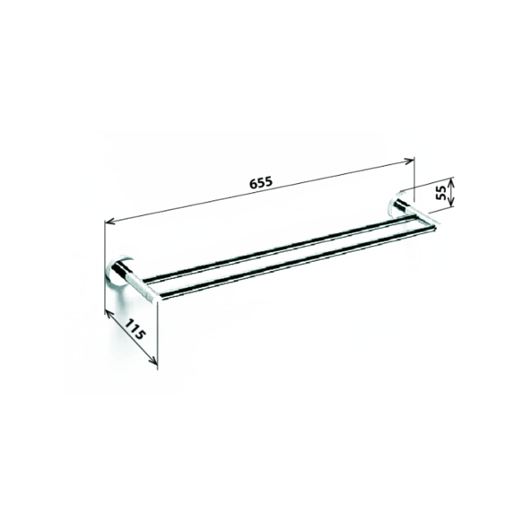 X-ROUND E Double käterätihoidja 655mm, kroom (655x55x110 mm)