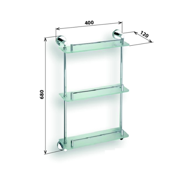 X-ROUND E Klaasist riiul 400x680x120mm, kroom (400x675x130 mm)