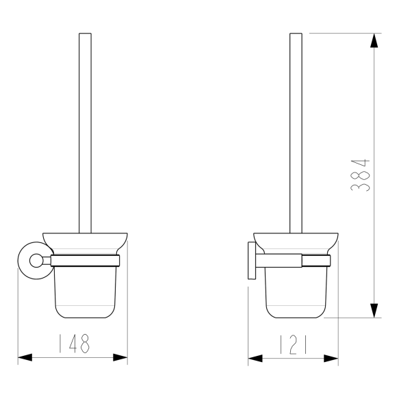 X-ROUND Seinale kinnitatav WC hari/hoidik, matt klaas, kroom (148x384x121 mm)