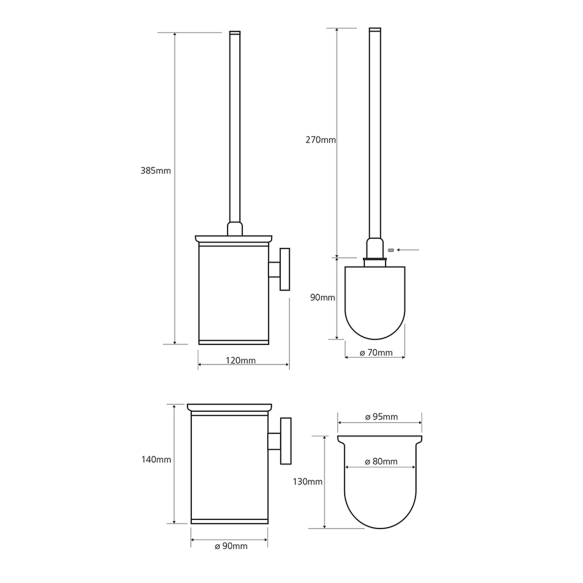 X-ROUND Väike WC hari hoidikuga, kroom (95x385x120 mm)