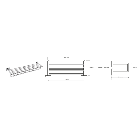 X-SQUARE Double käterätihoidik 650x155x255mm, kroom