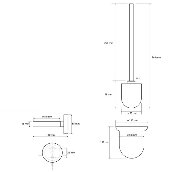 X-STEEL Seinale kinnitatav WC hari/hoidik, harjatud roostevaba teras (110x370x145 mm)