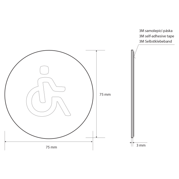 liimitav WC kiri "DISABLED" 75 mm, harjatud teras