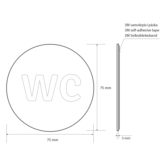 liimitav WC kiri "WC" 75 mm, harjatud teras