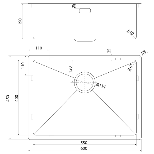 roostevaba köögivalamu ZENITH 60x45cm,  gun metal