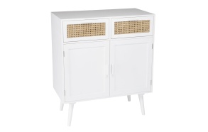 Sideboard 2 doors 2 drawers, white + rattan