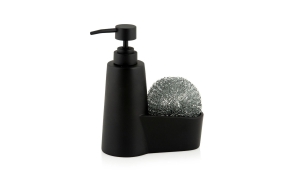 polyresin soap dispenser w scrubber 7x14 cm, black mat