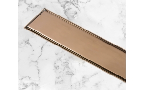 Lineardrain IN-TILE 6x60 with brushed rose gold finish reversible tileable cover, TOP VALVE and Base. Horizontal outlet ø 50mm. AISI 304.