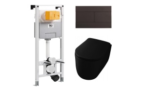 set: concealed frame OLI 885052 + flush plate OLI 659056 + rimless wall hung toilet Nolita, black mat 531431T + soft close seat 539131 
