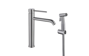 high basin mixer with bidet Cherry, brushed steel