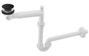 URBINO Space-saving washbasin siphon, black Click Clack drain, 1 "1/4, waste 32 mm, white
