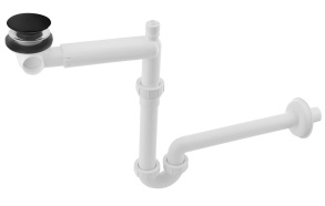 URBINO Space-saving washbasin siphon, black Click Clack drain, 1 "1/4, waste 32 mm, white