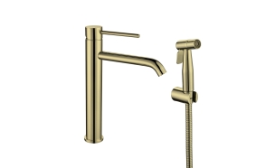 high basin mixer with bidet Cherry, brushed gold