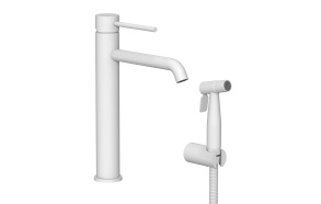 high basin mixer with bidet Cherry, matt white