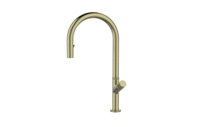 kitchen mixer Swan, pull-out spray, gold
