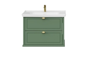 Antik Basin Cabinet with drawers 80 cm, green + basin AN081