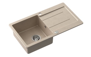 Granite sink with draining board, 77x44cm, beige