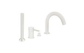 4-holes bath border mixer with diverter and spout, mat white