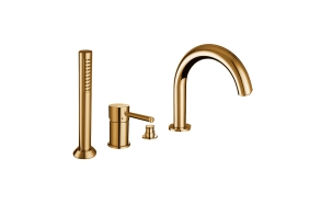 4-holes bath border mixer with diverter and spout, gold