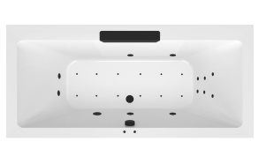 CASCATA Whirlpool Bath, 185x85x45cm, Black Cascade Spout, Attraction Hydro-Air, chrome