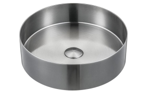 AURUM stainless steel wash basin, diameter 38 cm, including drain, brushed stainless steel