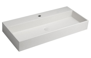 QUADRADO concrete washbasin including waste, 96x44 cm, white sandstone