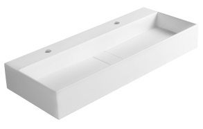 CUBIS washbasin, cast marble, 100x40cm, two tap holes, white